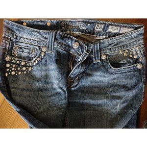 Miss ME womens 28 boot cut sequined flap rear pockets distressed whiskered